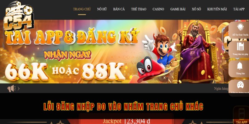 Lỗi đăng nhập do vào nhầm trang chủ khác